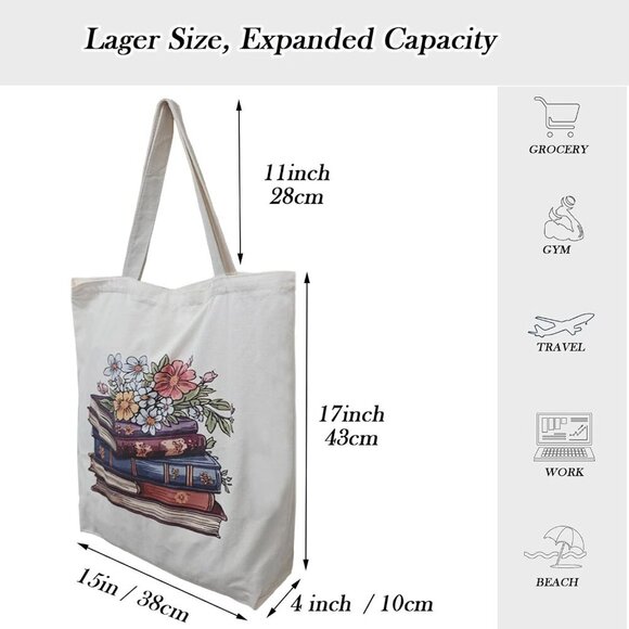 Brand New Tote Book Canvas 15x9x17 Blue Inner Pocket - Picture 2 of 9